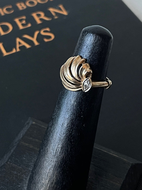 Vintage 14k Gold Ring with Pavé Diamond Size 4