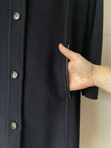 Vintage 60s Celine Navy Wool Coat with Leather Trim S/M