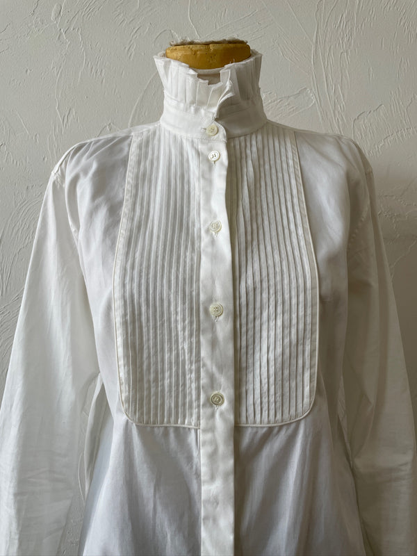Vintage Sonia Rykiel White Cotton Tuxedo-Style Button Down Blouse Size 34
