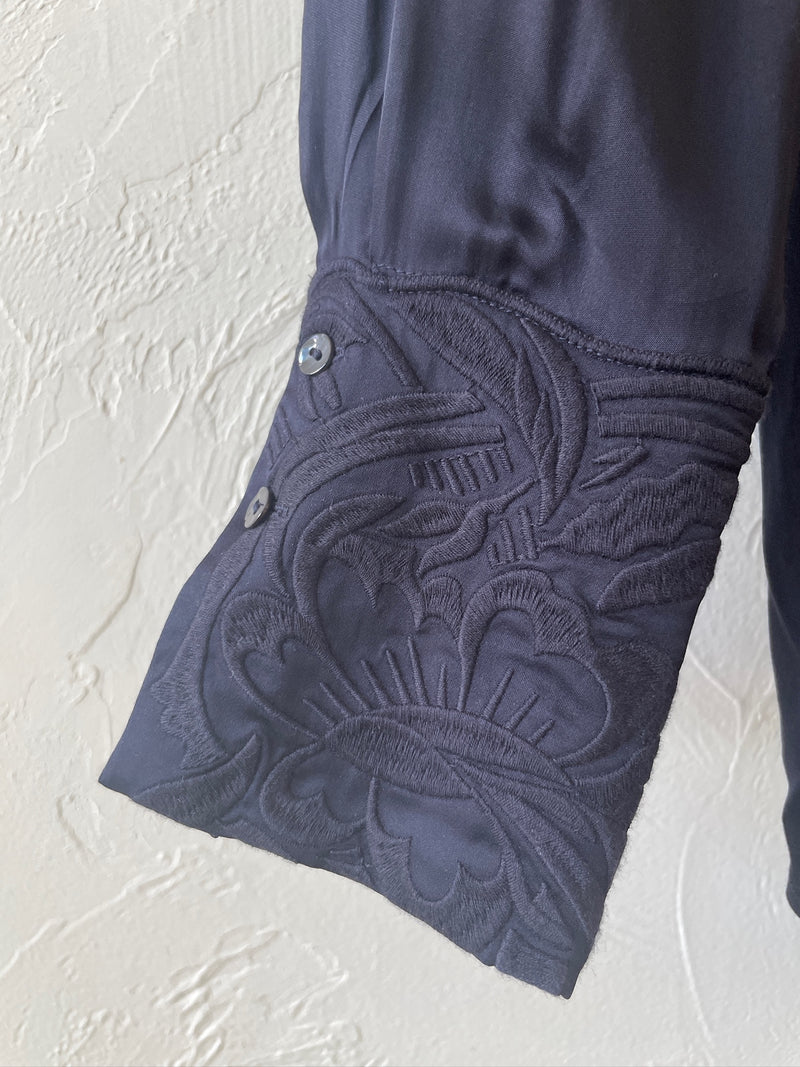 Pre-loved COS Navy Blouse with Embroidered Collar L - We Thieves