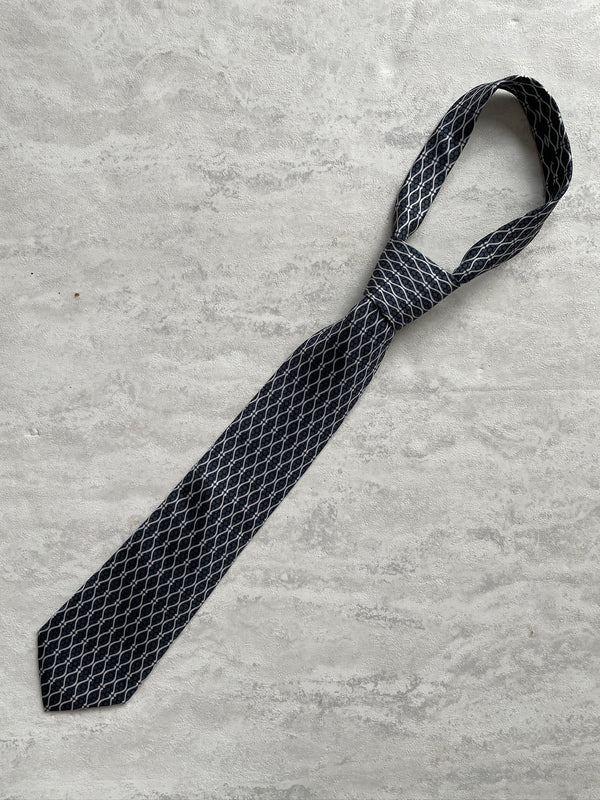 Vintage Hermes Greyscale Patterned Silk Neck Tie