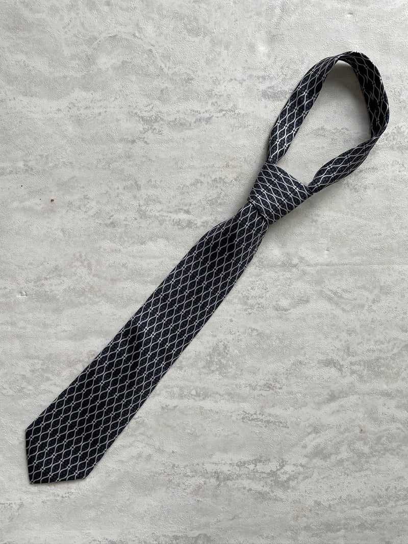 Vintage Hermes Greyscale Patterned Silk Neck Tie
