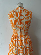 Vintage 70s Empire Waist Orange Print Maxi Dress S - We Thieves