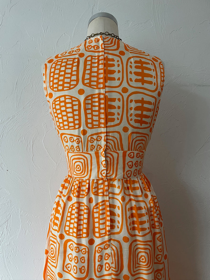 Vintage 70s Empire Waist Orange Print Maxi Dress S - We Thieves