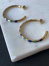 Vintage 18k Gold Earrings with Malachite & Lapis Lazuli Inlay
