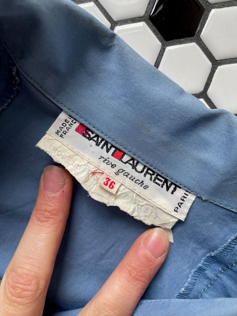 Vintage 80s Yves Saint Laurent Rive Gauche Lightweight Blue Jacket Jacket M (AS-IS)