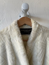 Vintage Jacques St Laurent White Faux-Fur Herringbone Pattern Coat M