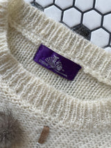 Vintage Novelty Cream Sweater with Pom Poms S - We Thieves