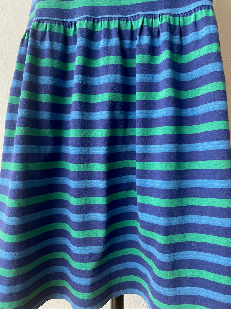 Vintage 80s Imagnin Blue & Green Striped Cotton Tank Dress M - We Thieves