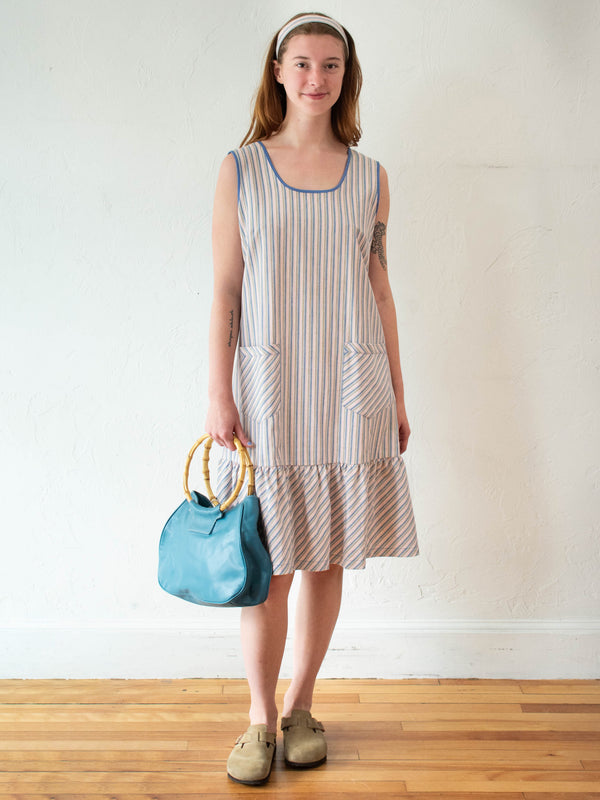 Vintage Swedish Pastel Striped Sleeveless Cotton Dress M/L - We Thieves
