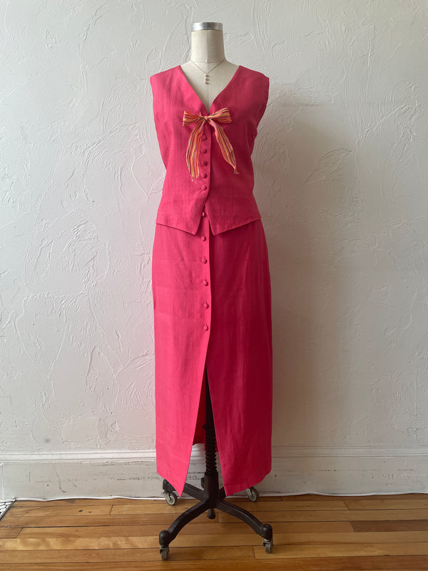 ROSE vintage ベスト Vintage Daniel Hechter Rose Pink Silk Vest & Skirt Coordinated Set