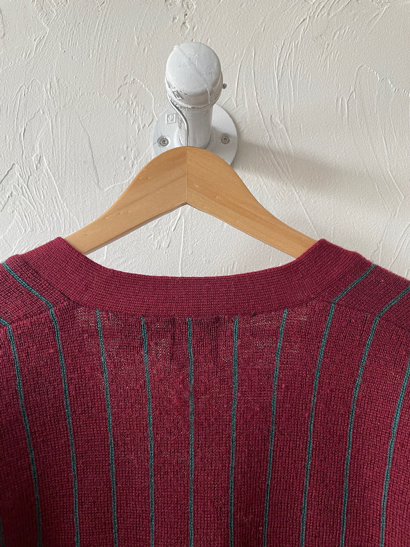Vintage 90s Gap Burgundy & Teal Wool Pinstriped Cardigan Sweater S - We Thieves