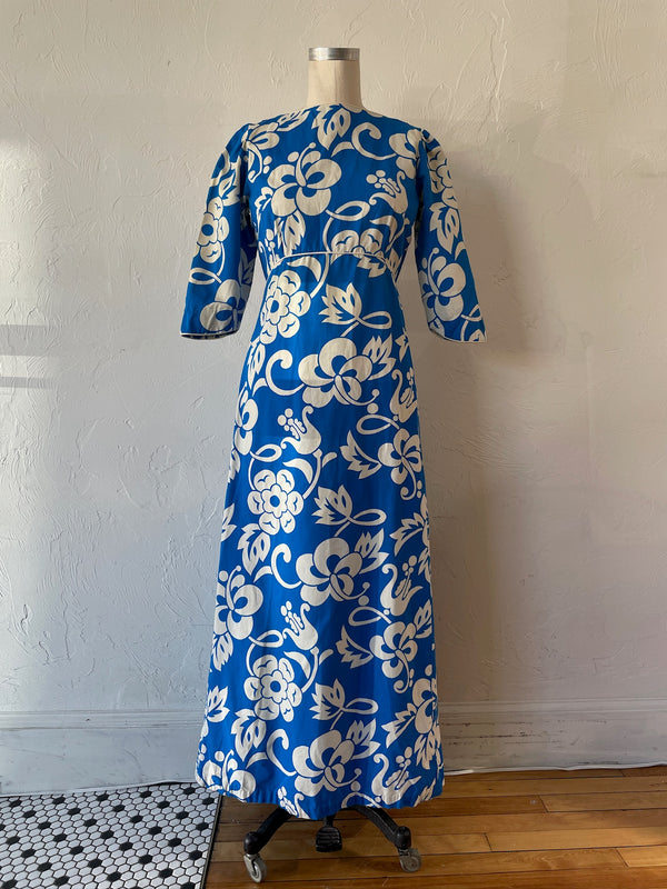 Vintage Hawaiian Cobalt Blue Floral Maxi Dress S - We Thieves