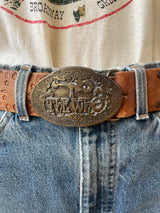 Vintage Tooled Leather Belt with THE WHO Band Brass Buckle M/L - We Thieves