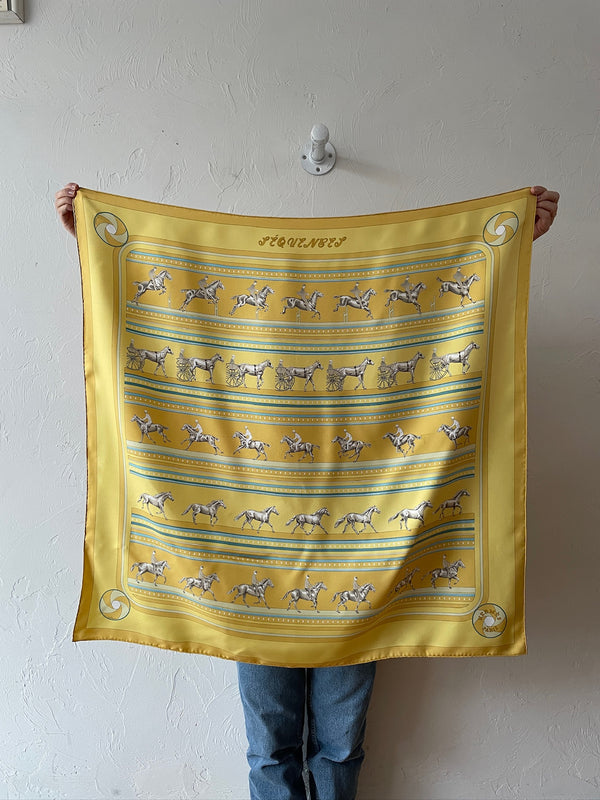 Vintage Hermes Yellow Sequences Silk Scarf