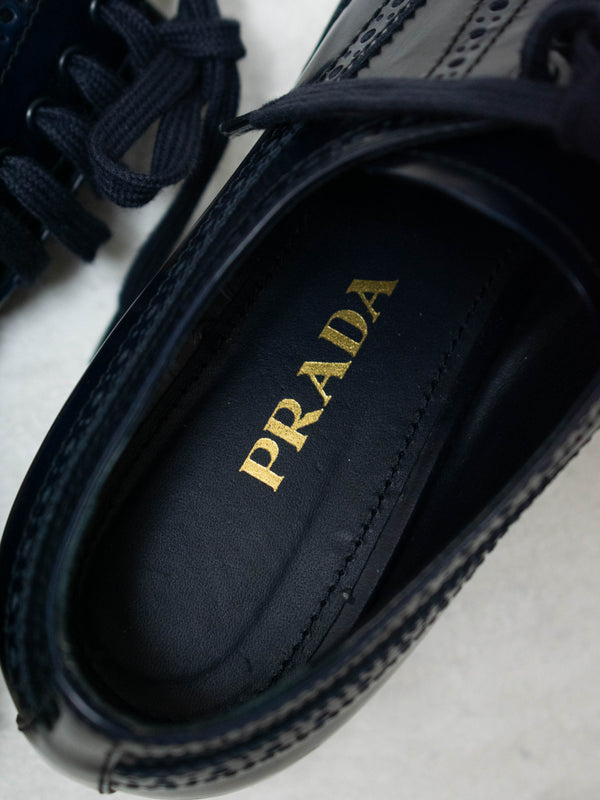 Vintage Prada Navy Leather Platform Oxford Brogues 8.5 - We Thieves