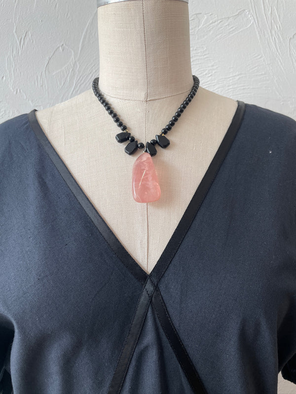 Vintage Onyx and Rose Quartz Necklace - We Thieves
