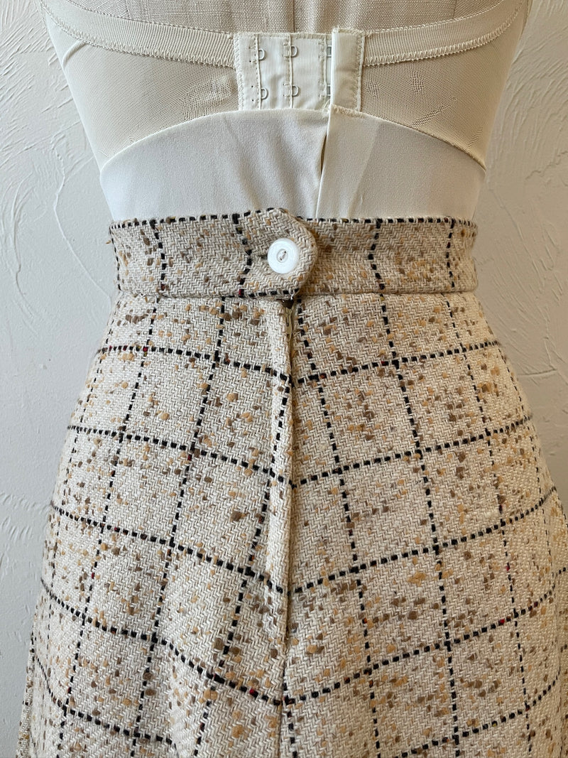 Vintage 60s Lilli Ann Windowpane Tweed Wide Leg Wool Pant S
