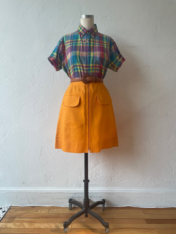 Vintage 1960s Bonwit Teller Orange Linen Mini Skirt M - We Thieves