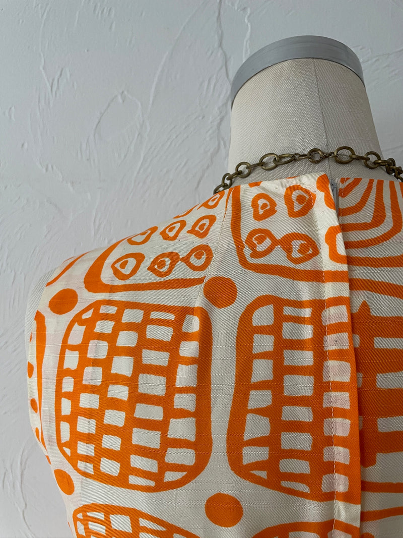 Vintage 70s Empire Waist Orange Print Maxi Dress S - We Thieves