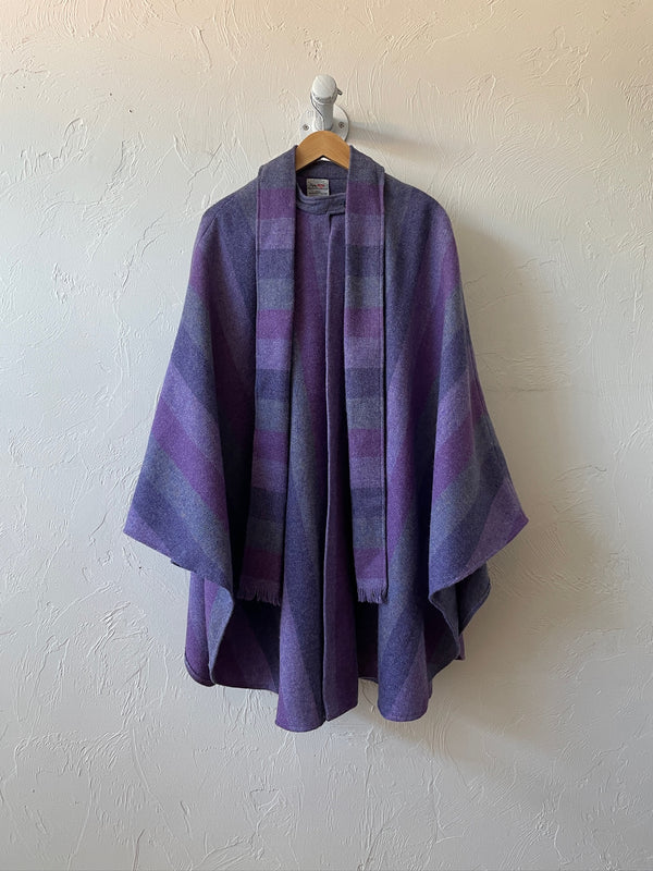 Vintage Avoca Irish Wool Purple Striped Cape Coat with Scarf