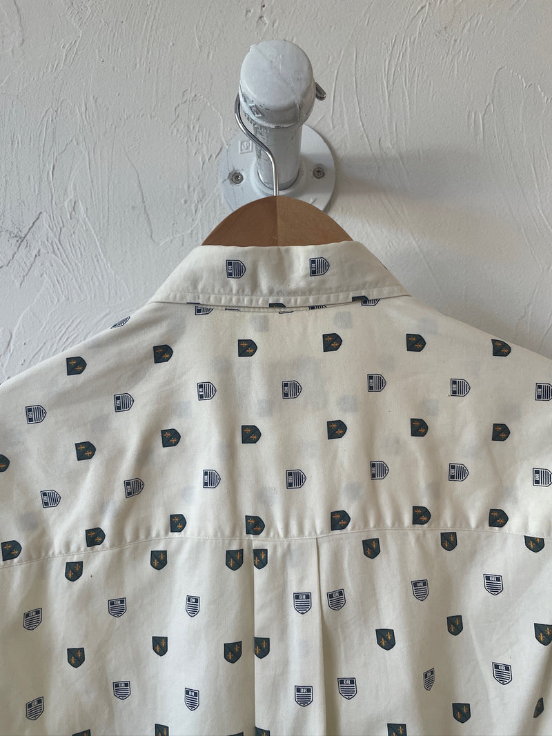 Vintage Oscar de la Renta White Crest Print Button Down M - We Thieves