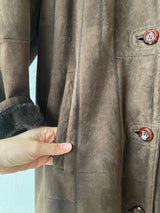 Vintage 80s Werner Christ German Leather Suede & Fox Fur Winter Coat M - We Thieves