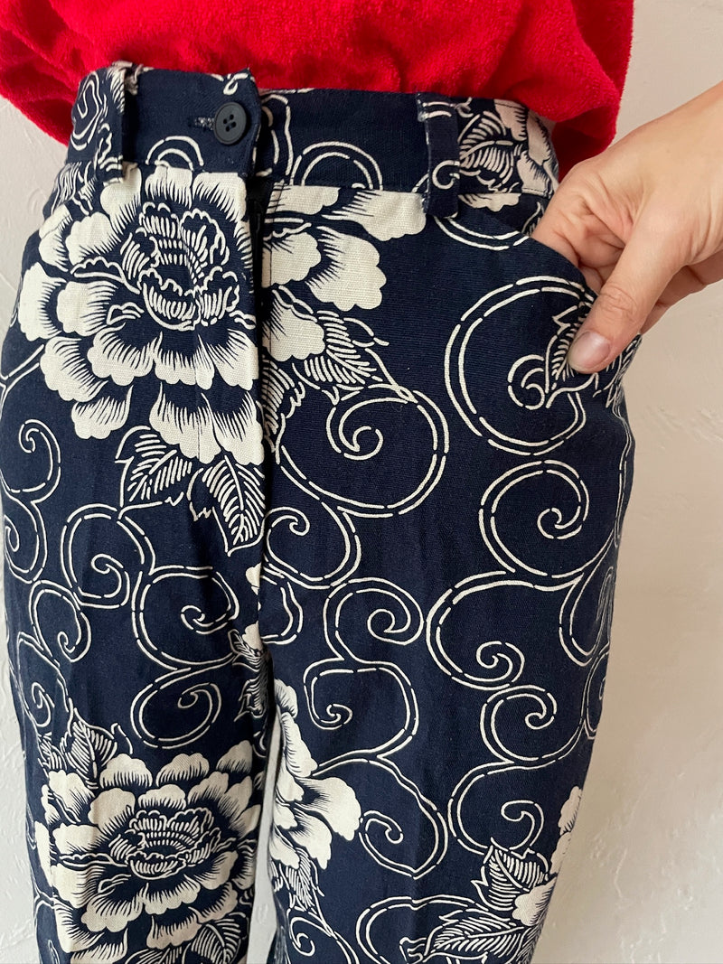 Vintage Kenzo Navy & White Floral Print Trouser XS/S - We Thieves