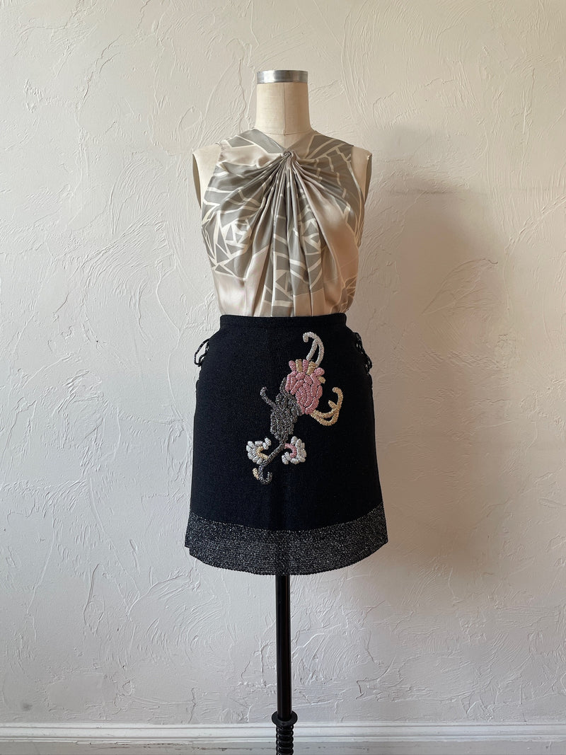 Vintage Robert Rodriguez Grey Silk Twisted Rose Top S/M - We Thieves