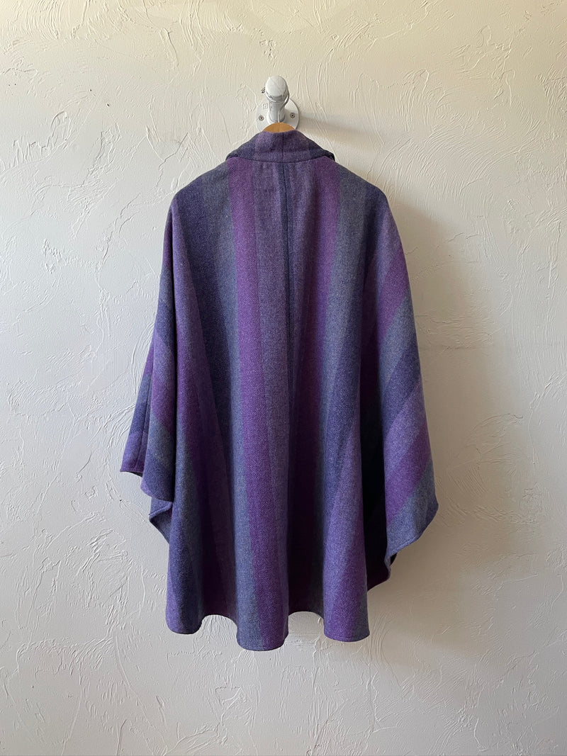Vintage Avoca Irish Wool Purple Striped Cape Coat with Scarf