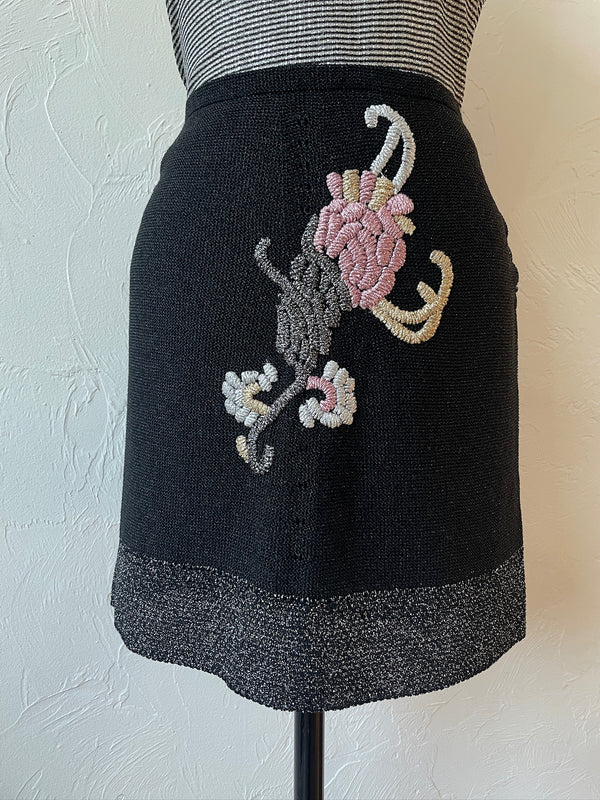 Vintage Missoni Black Knit Floral Embroidered Skirt M - We Thieves