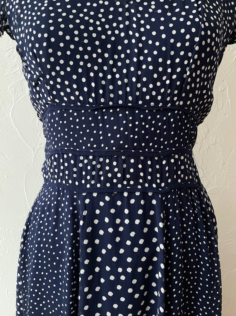 Vintage Lola P Navy & White Polka Dot Midi Dress M - We Thieves