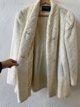 Vintage Jacques St Laurent White Faux-Fur Herringbone Pattern Coat M