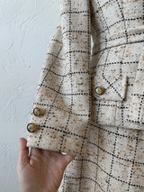 Vintage 60s Lilli Ann Windowpane Tweed Wool Blazer/Jacket with Fur Collar M