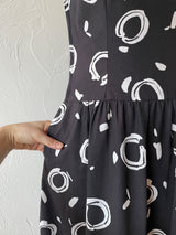 Vintage Black & White Circle Print One-Shoulder Cotton Dress M - We Thieves