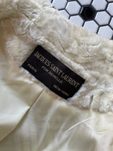 Vintage Jacques St Laurent White Faux-Fur Herringbone Pattern Coat M