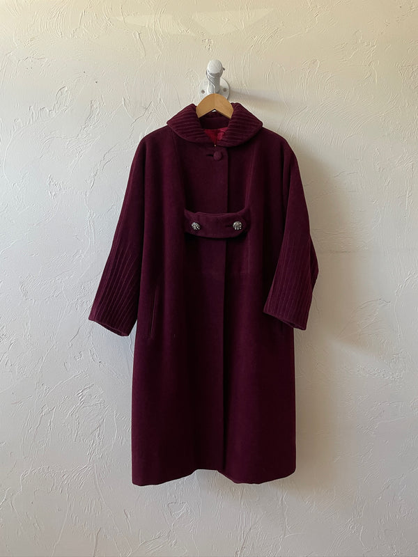 Vintage 50s Lilli Ann Burgundy French Wool Coat L