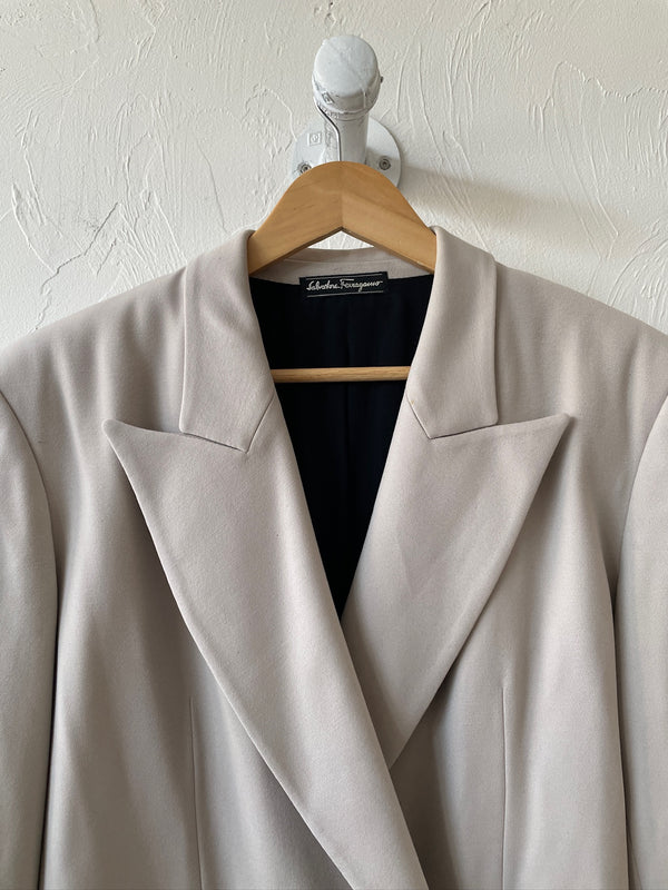Vintage 90s Salvatore Ferragamo Long Silver Grey Blazer L - We Thieves
