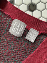 Vintage 90s Gap Burgundy & Teal Wool Pinstriped Cardigan Sweater S - We Thieves