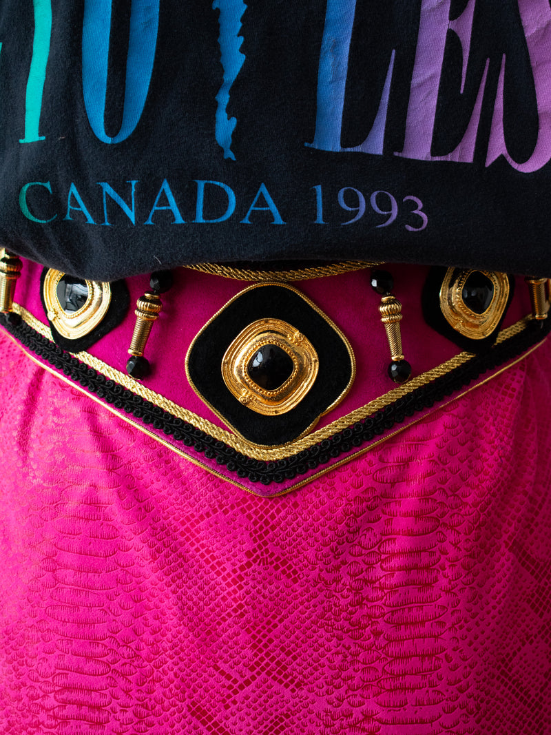 Vintage 90s Salena's Collection Maximalist Pink Suede Belt - We Thieves