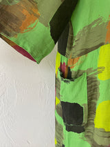 Vintage Puro Lino Bright Green Brushstroke Pattern Midi Dress M/L - We Thieves