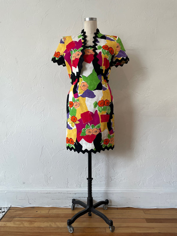 Vintage Victor Costa Floral Strapless Dress + Bolero Coordinate S/M - We Thieves