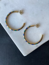 Vintage 18k Gold Earrings with Malachite & Lapis Lazuli Inlay