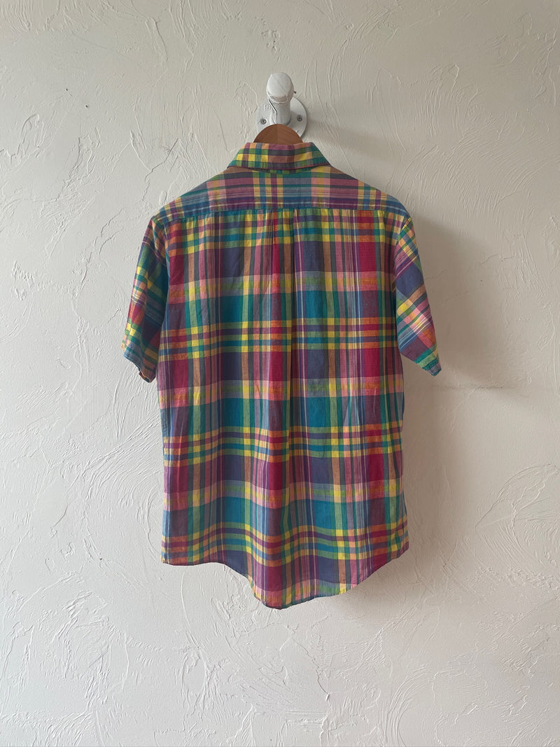 Vintage 90s Bright Plaid Madras Button Down Shirt M - We Thieves