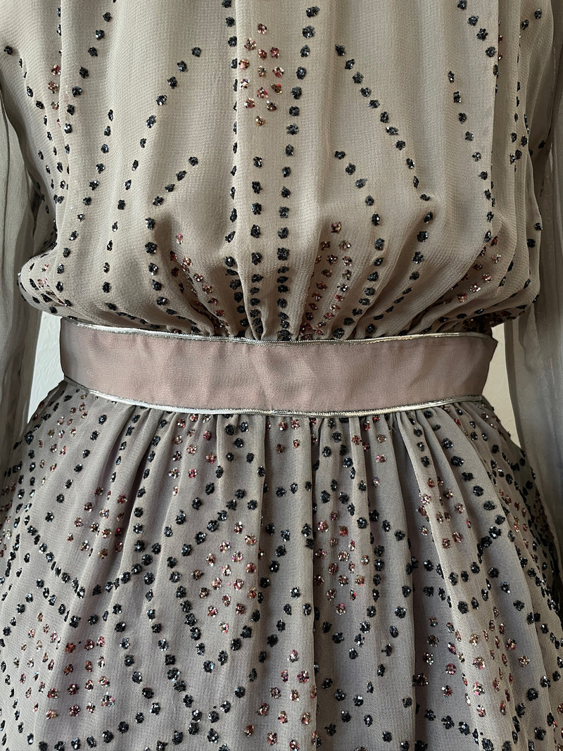 Vintage 1970s Janice Wainwright Grey Viscose Sequin Blouse M - We Thieves