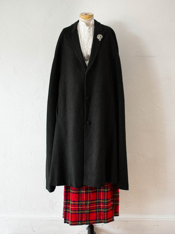 Vintage 1960s Bespoke Satin-Lined Charcoal Wool Cape XL - We Thieves