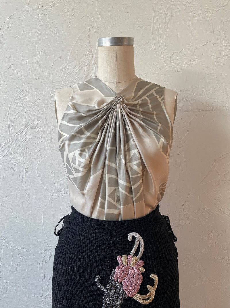 Vintage Robert Rodriguez Grey Silk Twisted Rose Top S/M - We Thieves