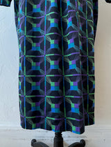 Vintage Marimekko Black & Jewel Tone Print Cotton Dress M/L