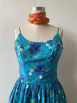 Vintage 60s Hawaiian Kalama Sportswear Blue/Green Fit+Flare Dress S/M - We Thieves