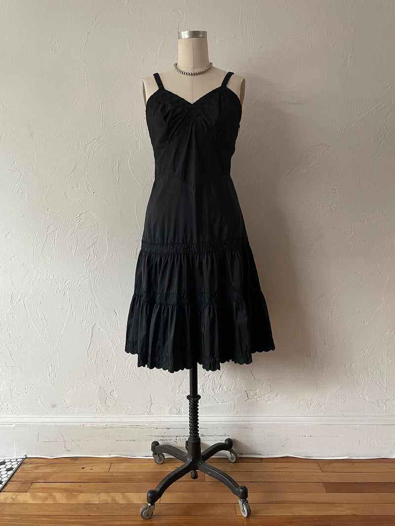 Vintage Tiered Black Embroidered Slip Dress M - We Thieves